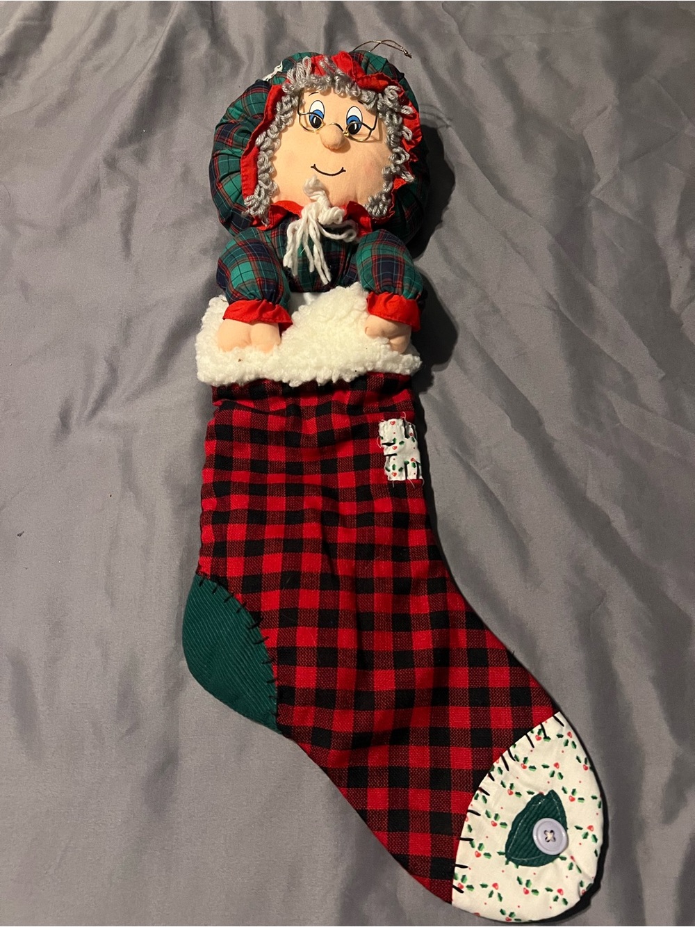 Vintage Mrs Claus Granny glasses Christmas stocking cottage core